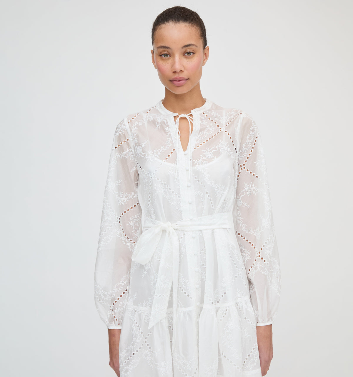 The Yara Mini Dress in White Patchwork Organza