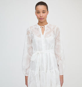 The Yara Mini Dress in White Patchwork Organza
