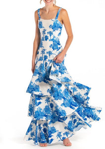 Mestiza NY  Blue and white Palm Torero Gown