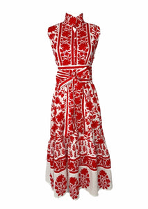 Sue Sartor Sleeveless Flounce™️ in Red/White Vintage Lily