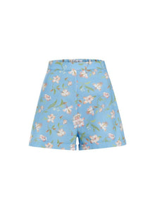 High-Waisted Shorts in Blue Hibiscus