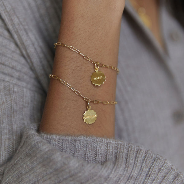 Everything and Always Friendship Bracelet set on arm of girl wearing gray sweater