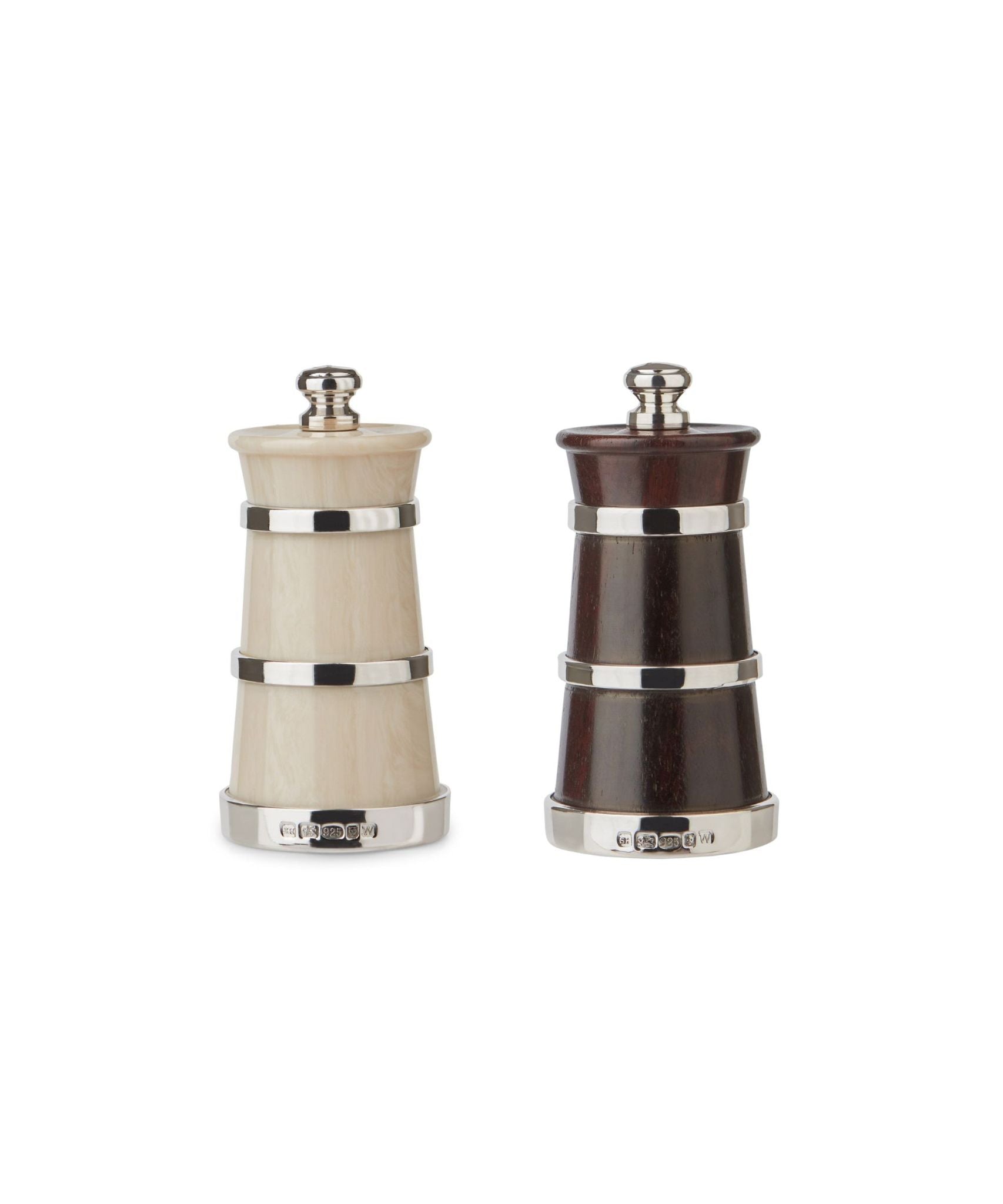 Silver Ivorine Salt & Rosewood Pepper Mill Set