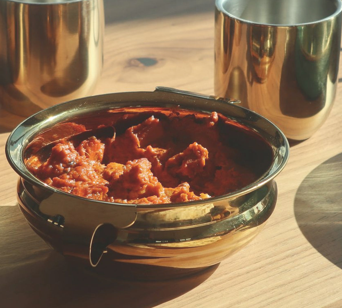 Indian Handi Serving Bowl in Brass Colored Stainless Steel