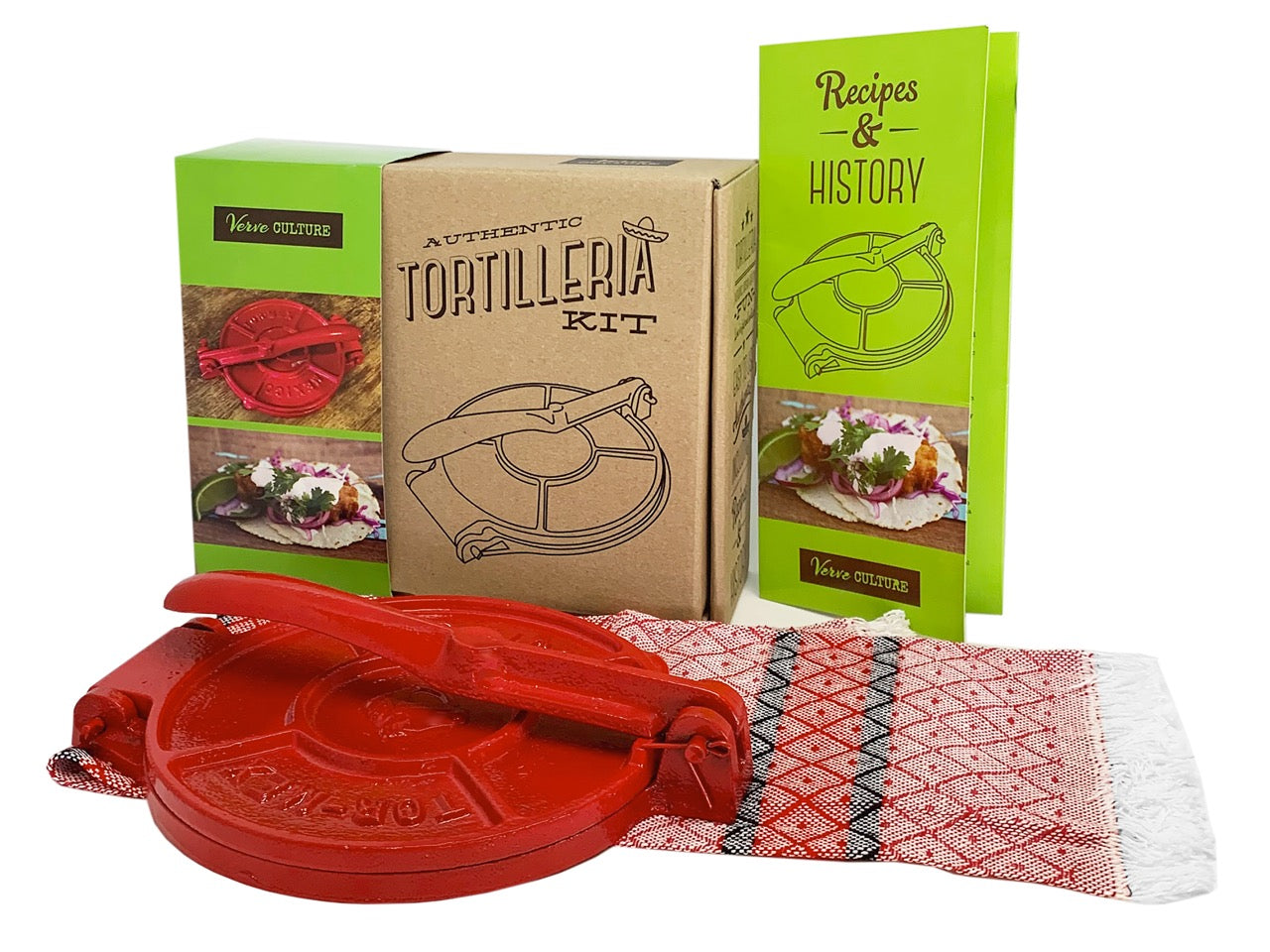 Tortilla Press Kit in Red Cast Iron with Servilleta