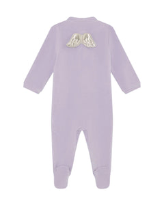 Velour Angel Wing Sleepsuit in Silver & Lilac