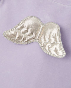 Velour Angel Wing Sleepsuit in Silver & Lilac