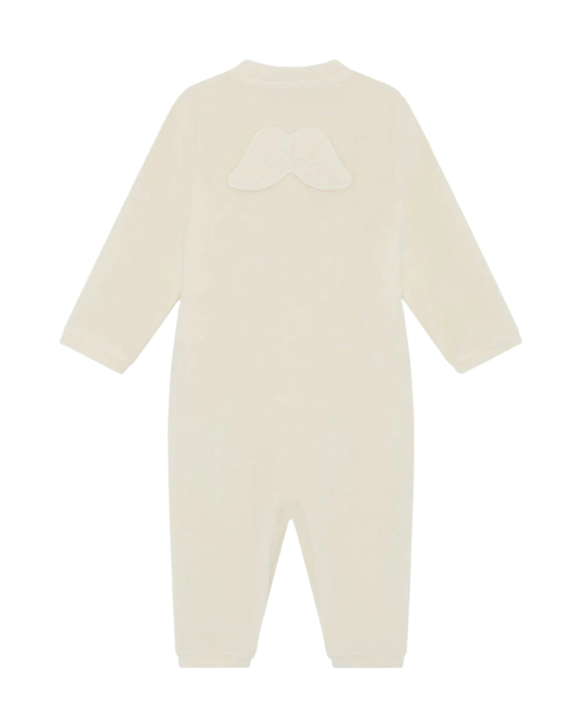 Velour Angel Wing Footless Sleepsuit in Cream