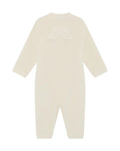 Velour Angel Wing Footless Sleepsuit in Cream