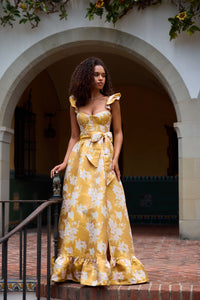 The Veronica Dress in Gold Baroque Floral