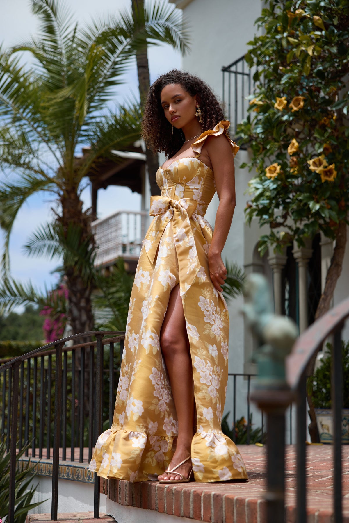 The Veronica Dress in Gold Baroque Floral