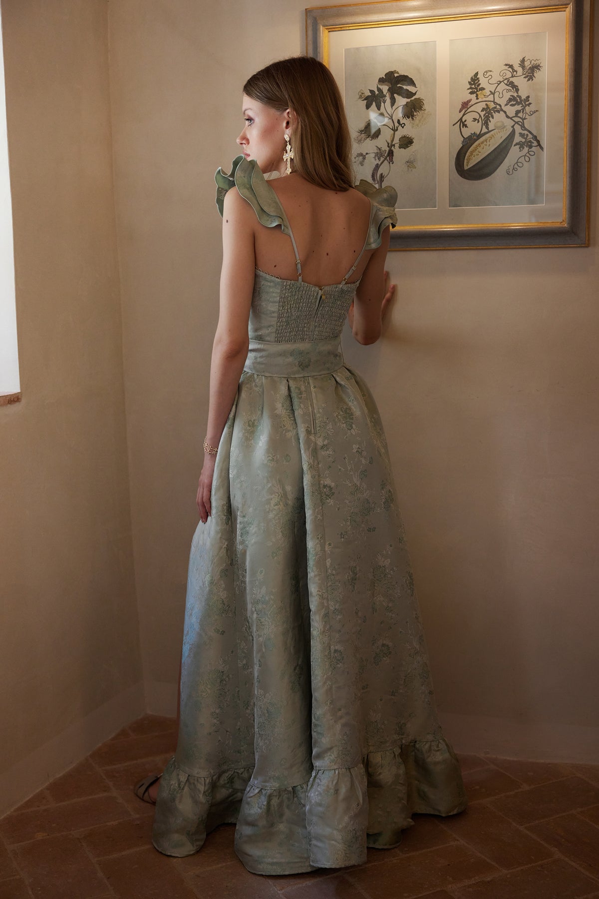 The Veronica Dress in Sage Windsor Brocade