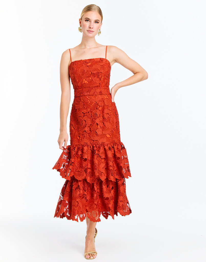 Vanessa Convertible™ Bow Midi Dress in Red Lace