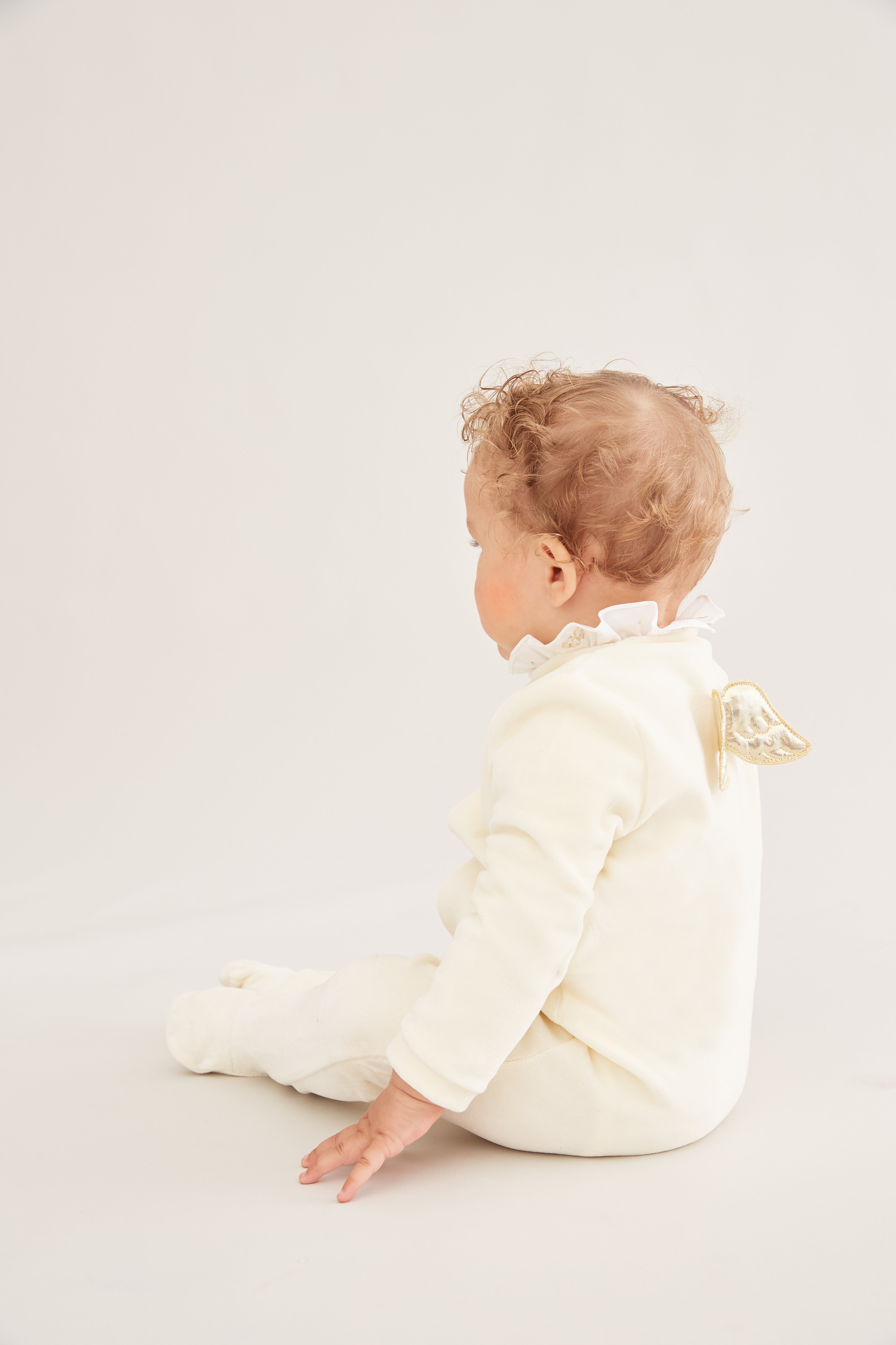 Velour Angel Wing Sleepsuit in Gold & Cream