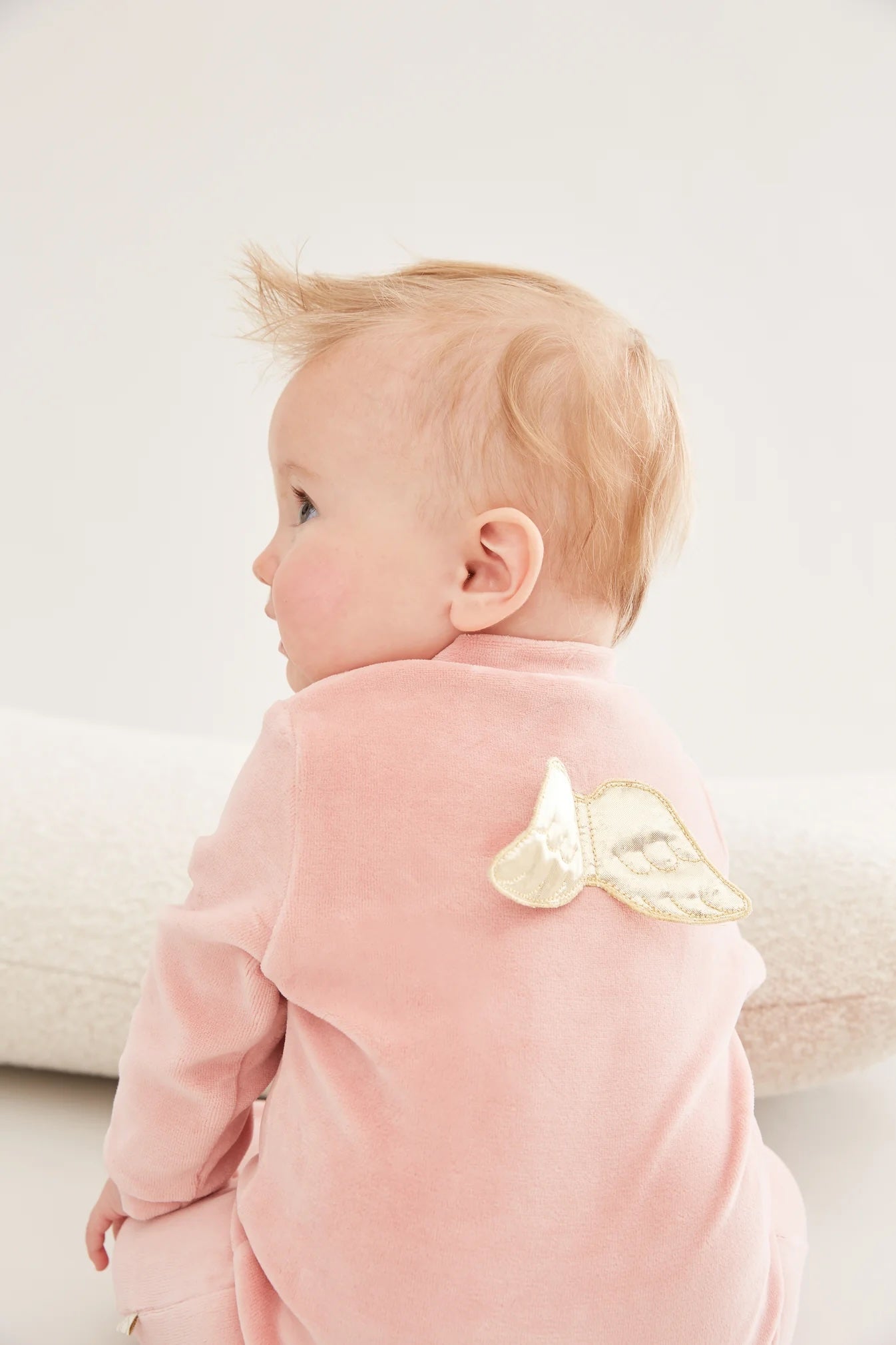 Velour Angel Wing Sleepsuit in Gold & Dusty Pink