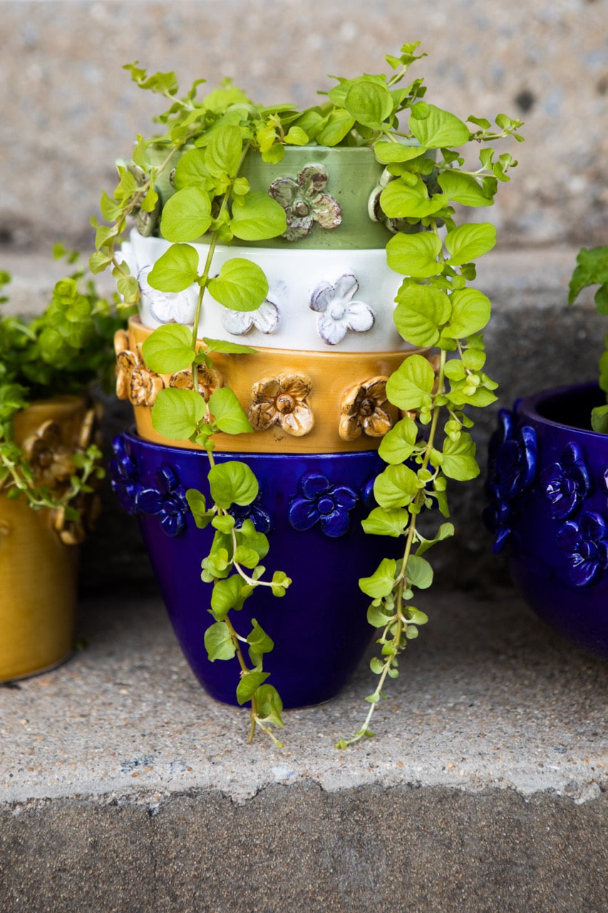 Rustic Garden Pistachio Flower Small Cachepot