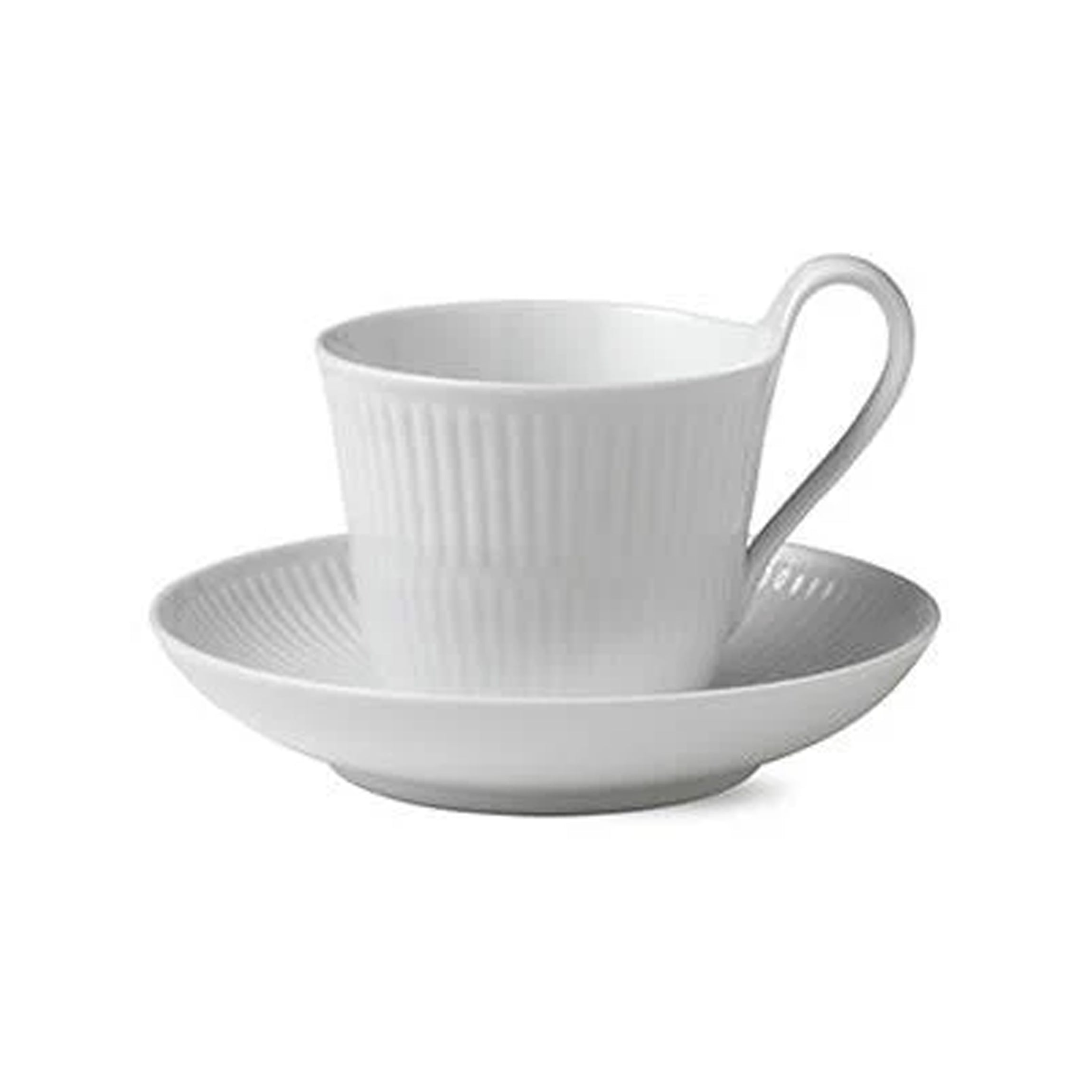 White Fluted High Handle Cup & Saucer 8.35 oz