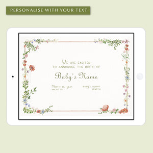 Digital Wild Blooms Birth Announcement with Photo