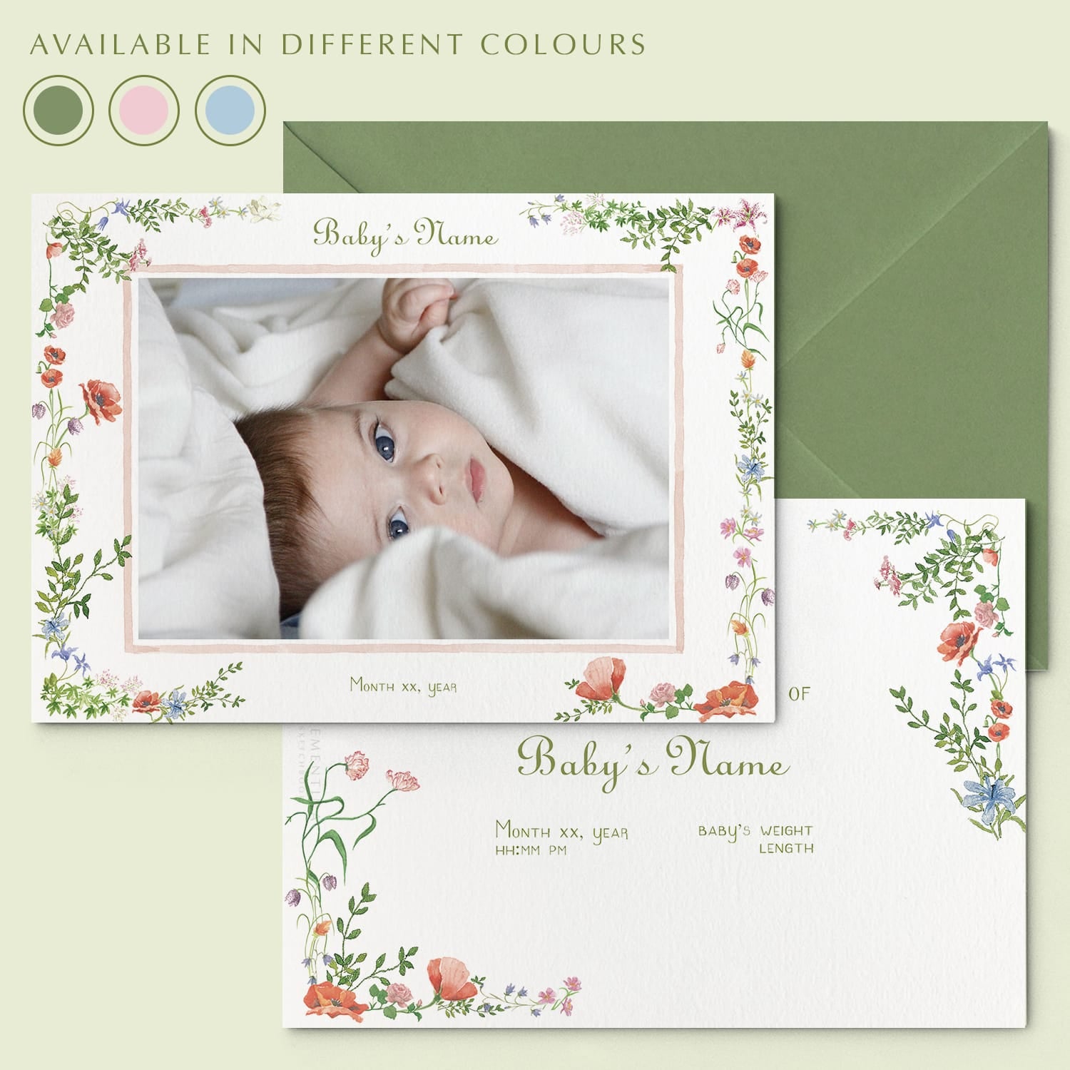 Wild Blooms Birth Announcement Photo, Set of 50