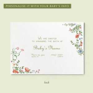 Wild Blooms Birth Announcement Photo, Set of 50