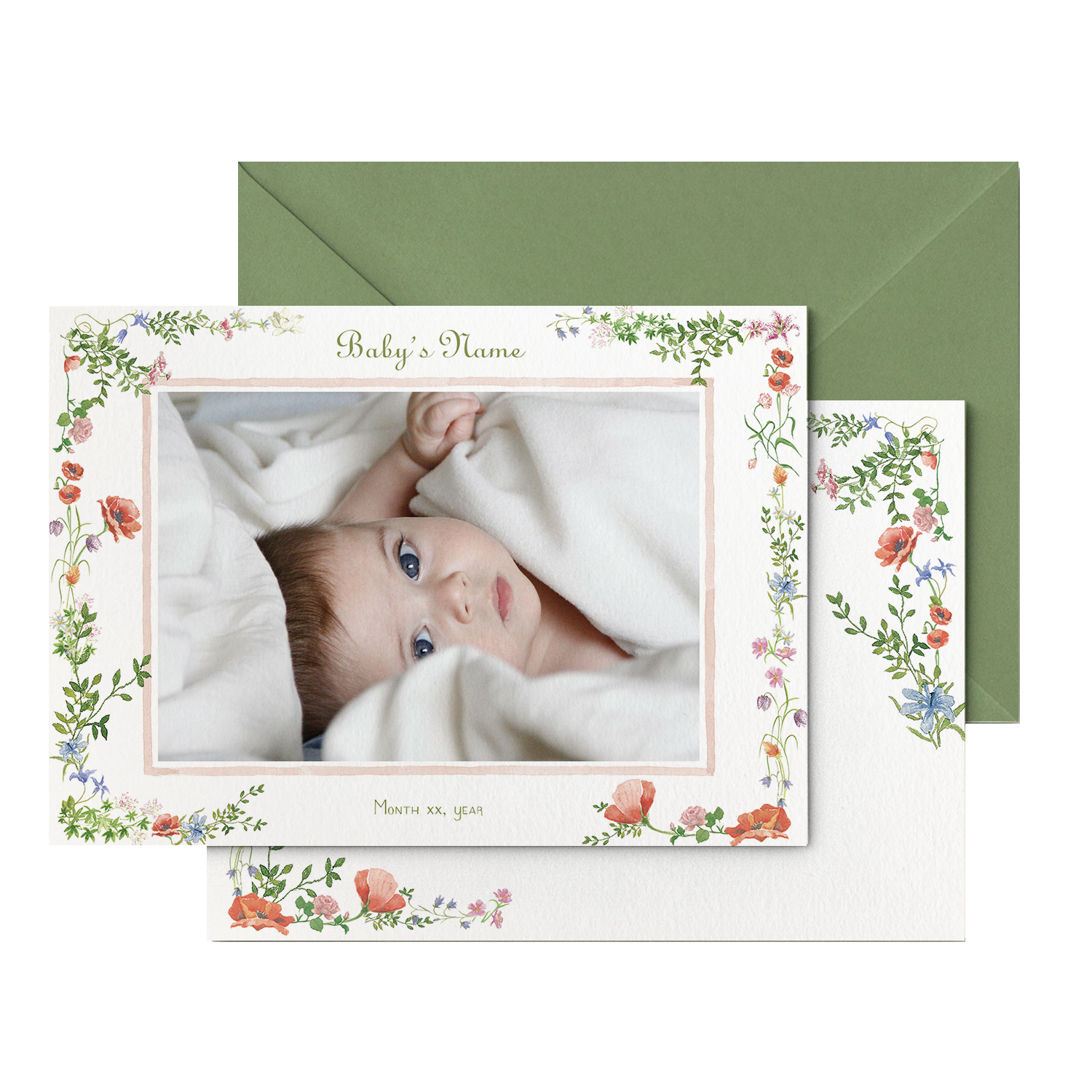 Wild Blooms Birth Announcement Photo, Set of 50