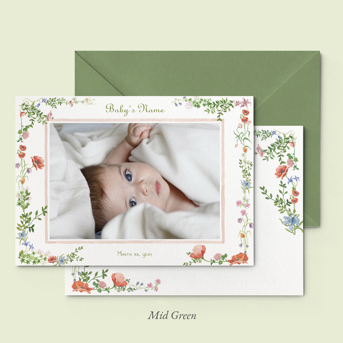 Wild Blooms Birth Announcement Photo, Set of 50