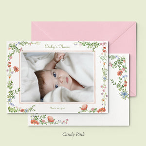 Wild Blooms Birth Announcement Photo, Set of 50