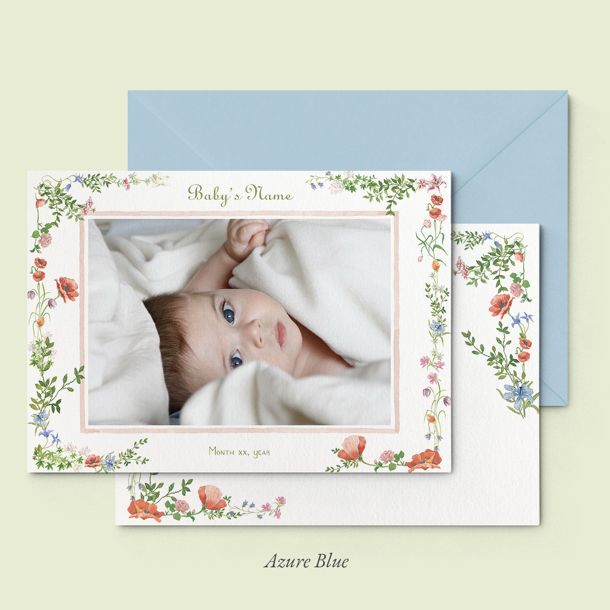 Wild Blooms Birth Announcement Photo, Set of 50