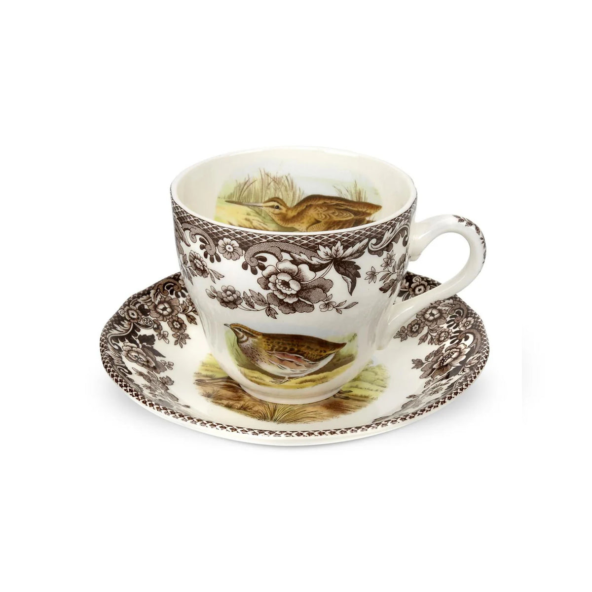 Woodland Teacup & Saucer with Quail, Pheasant, Snipe, & Rabbit