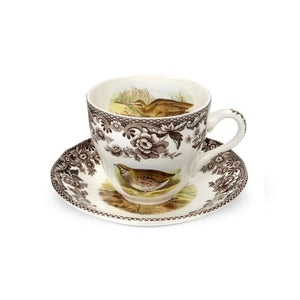 Woodland Teacup & Saucer with Quail, Pheasant, Snipe, & Rabbit