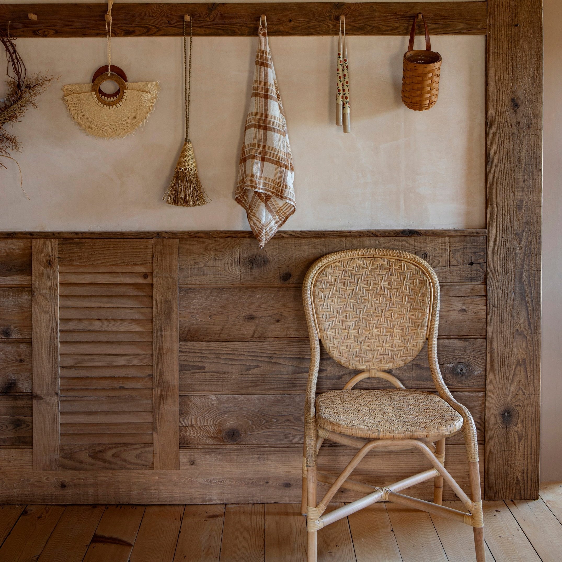 natural side chair in barn