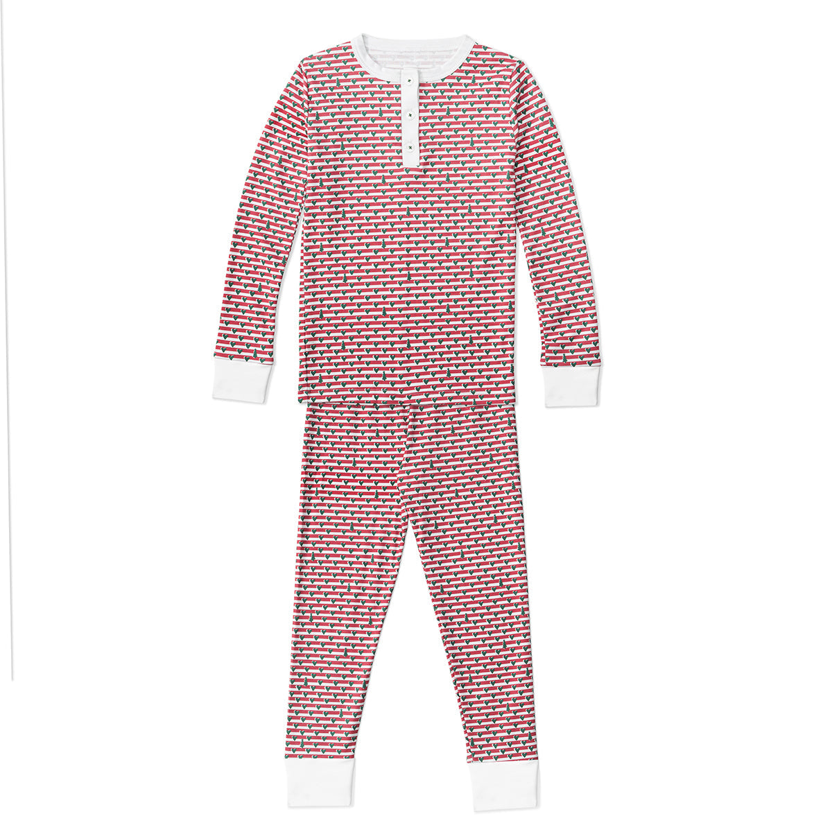 Christmas Heart Stripe Two Piece Henley Kids Pajamas