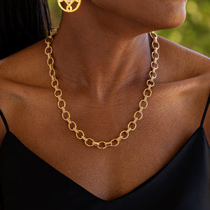 Cleopatra Small Link Necklace in Hammered Gold