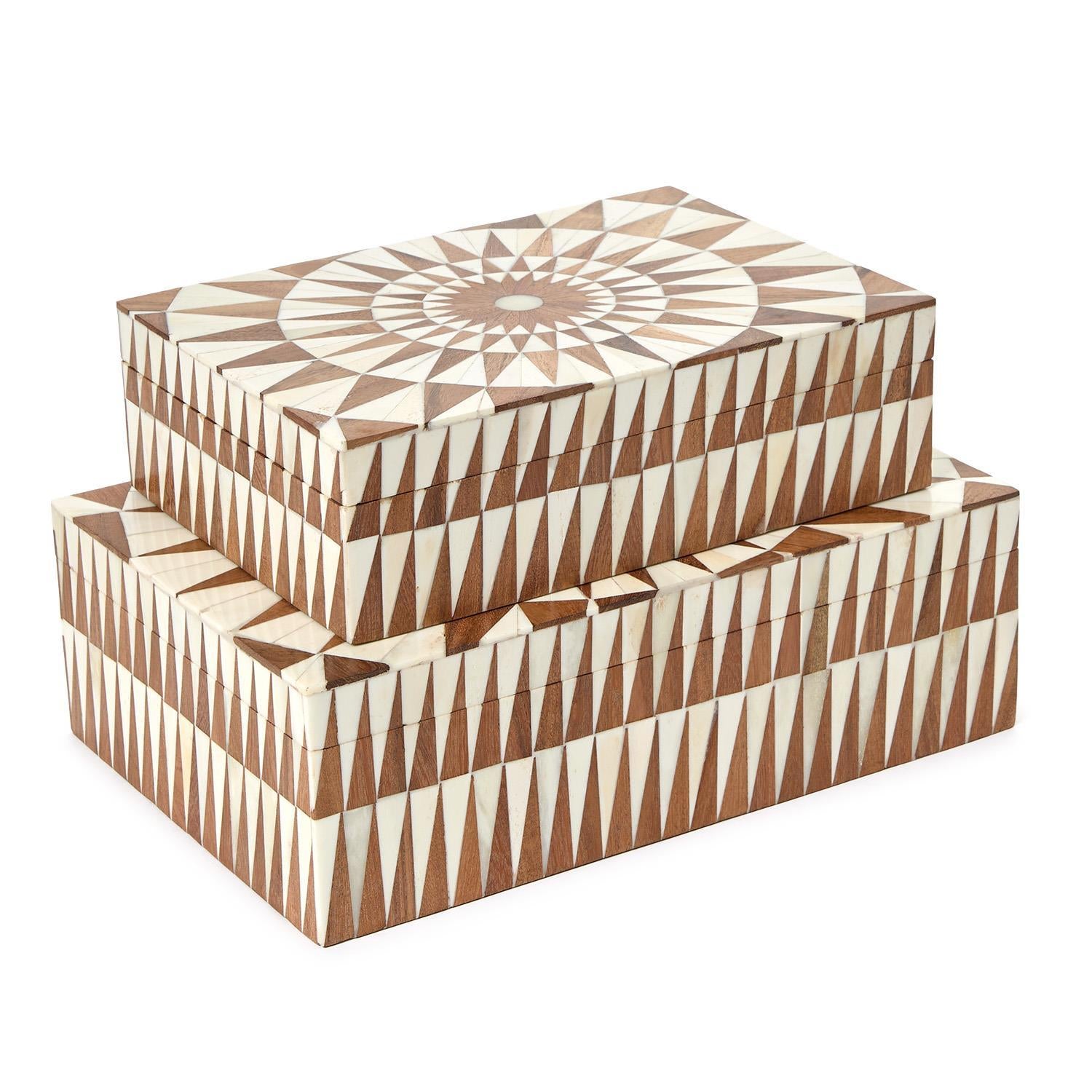 Patterned Hinge Covered Box, Set of 2
