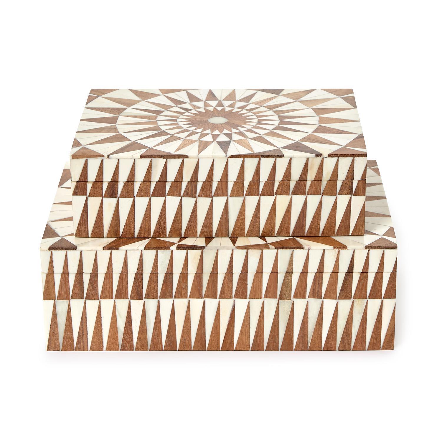 Patterned Hinge Covered Box, Set of 2