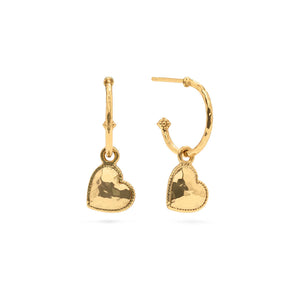 Love Hoop Earrings with Heart Charm in Gold