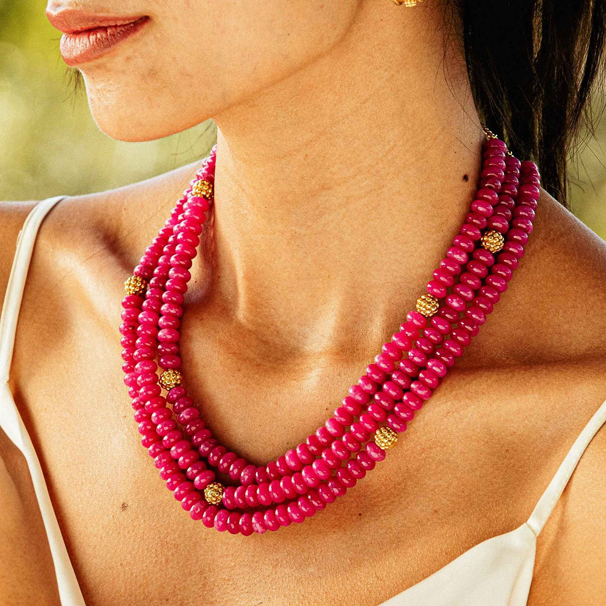 Berry & Bead Triple Strand Necklace