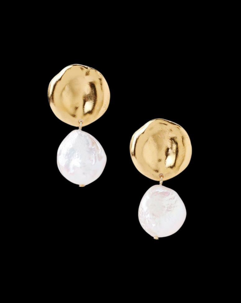 Two Tiered White Keshi Pearl Earrings