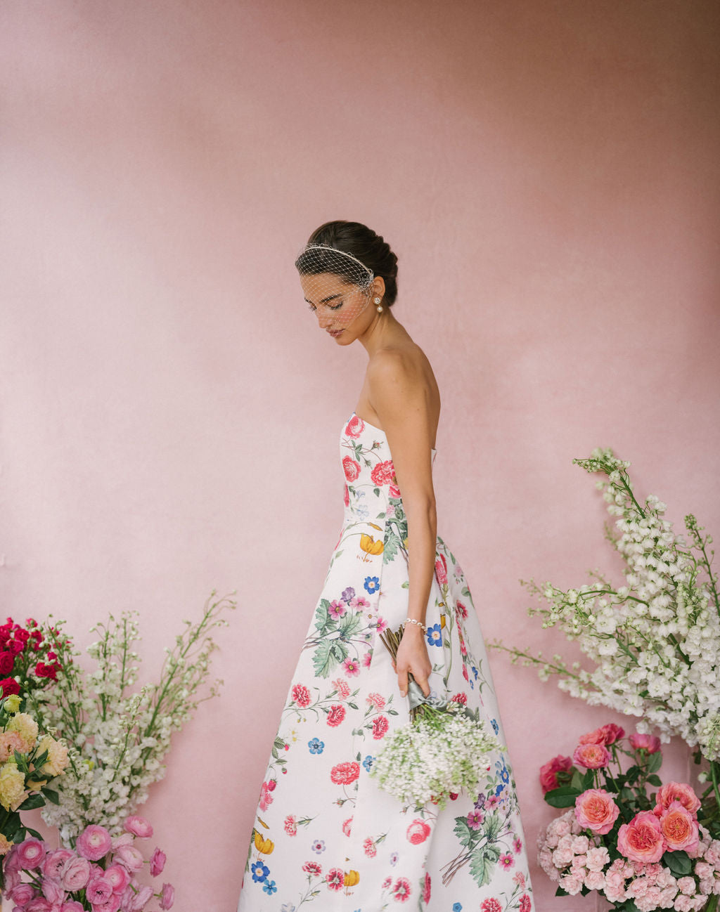 Stephanie Sky Floral Silk Faille Ball Gown