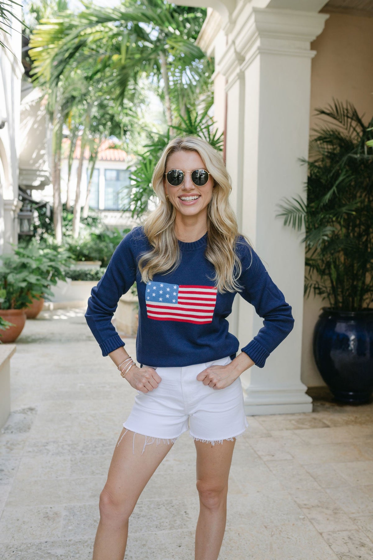 American Flag Crewneck Sweater in Navy