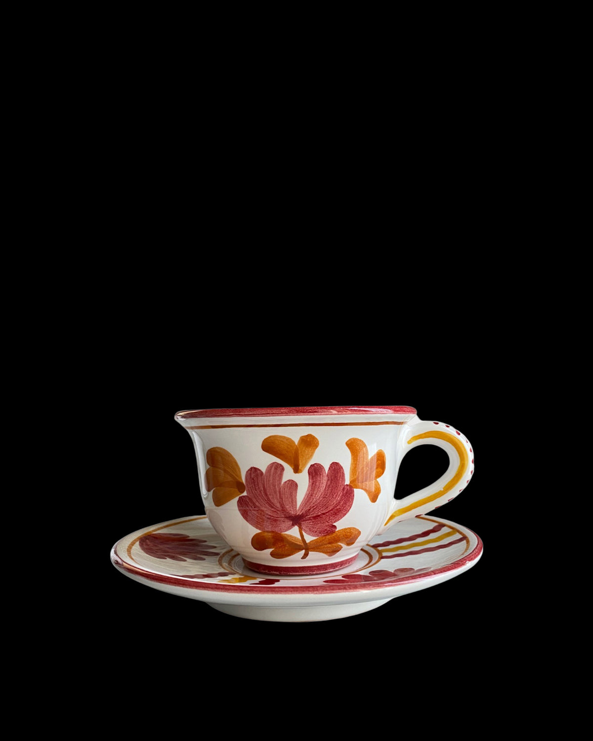 Blossom Teacup and Saucer in Burgundy