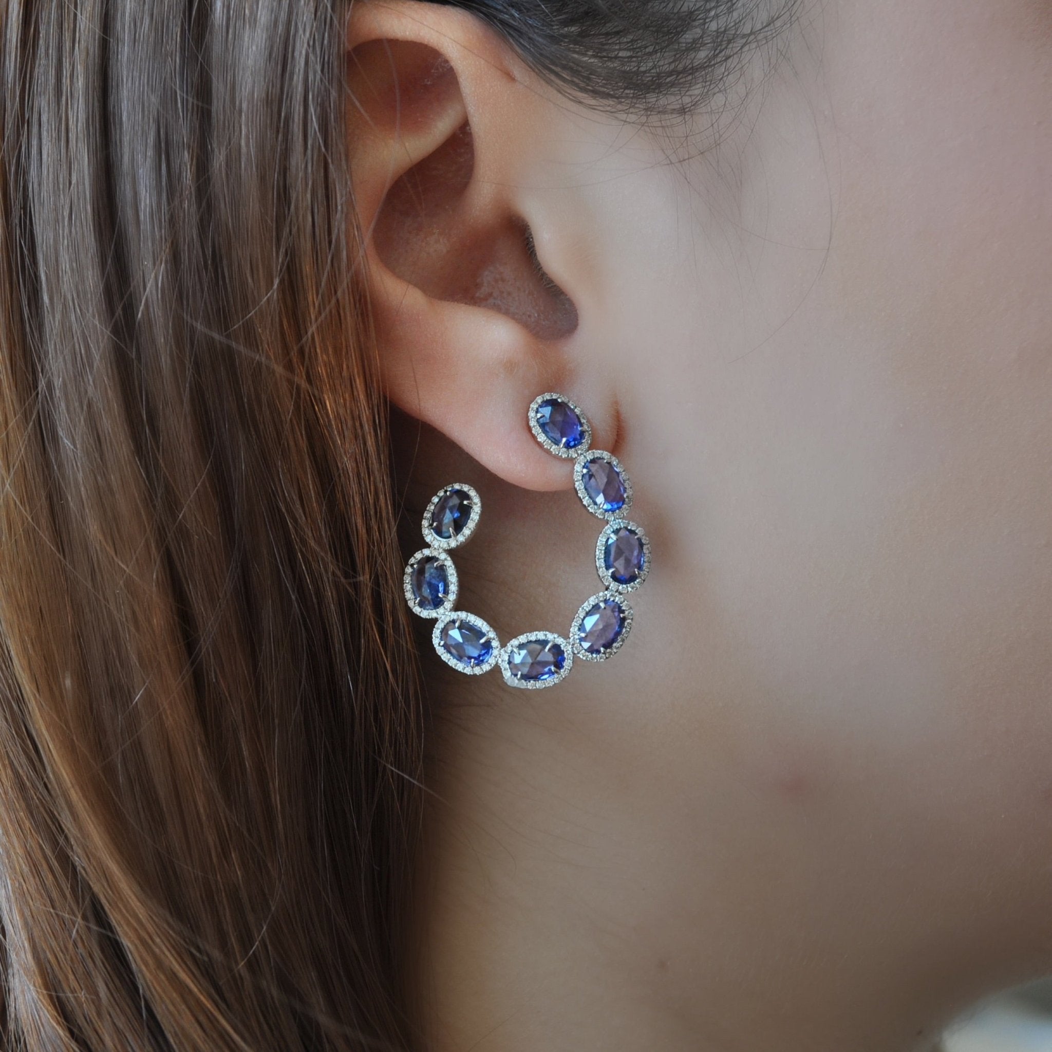 Belle Blue Sapphire Hoops - Jewelry - RUCHI New York