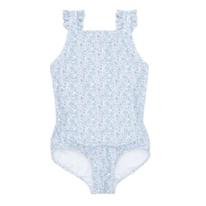 Girls Ruffle Collar One-Piece in Powder Blue Stripe