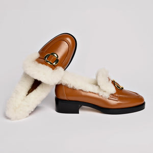 Bobbie Loafer In Caramel Leather and Natural Shearling