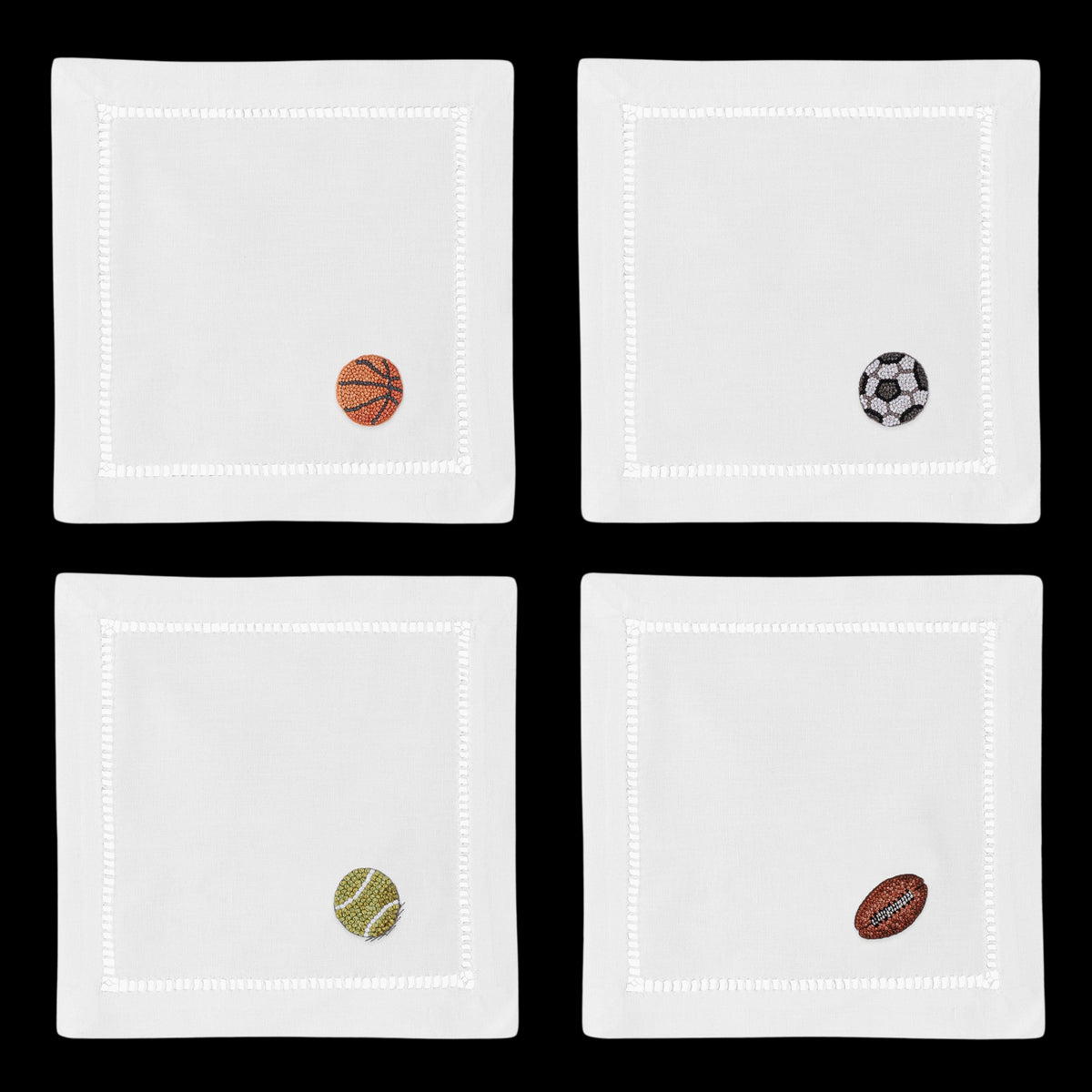 Sport Cocktail Napkins, Mixed Set of 4