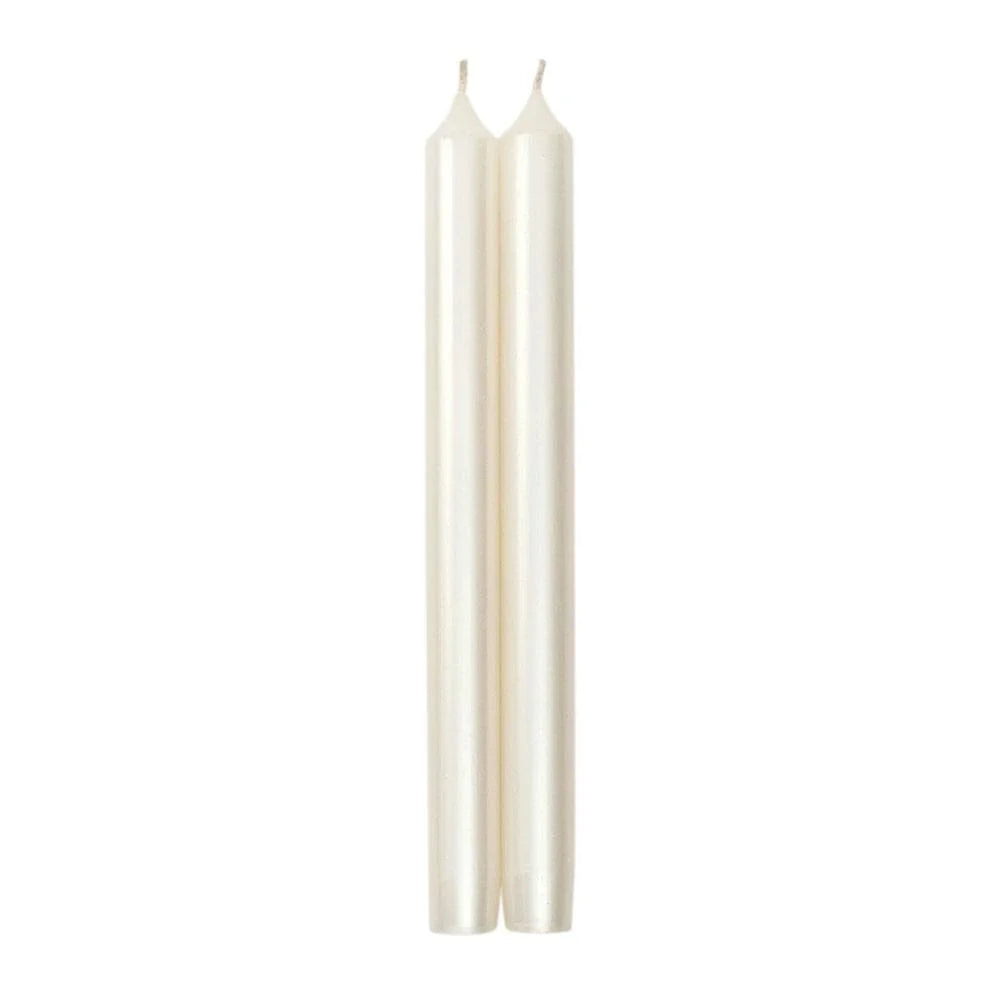 Caspari Straight Taper 10" Candles in White Pearlescent, Set of 12