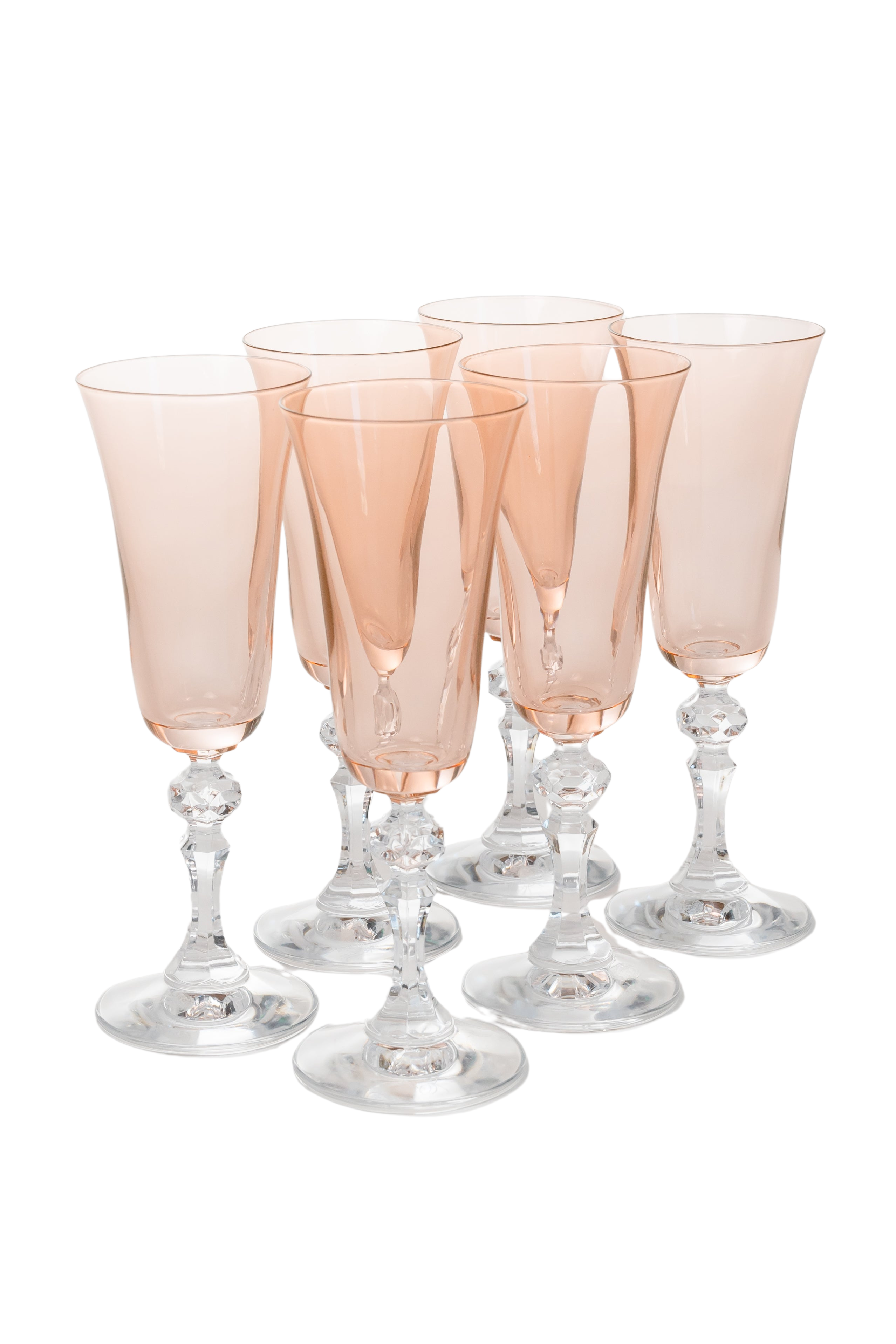 Estelle Colored Regal Flute With Clear Stem, Set of 6 in Blush Pink