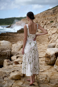 Low-Back Dress in Ivory Hibiscus