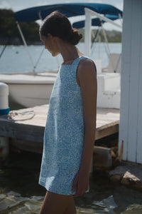 Classic Mini Shift Dress in Blue Checkerboard