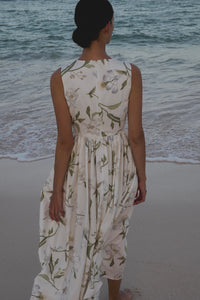 Ankle-Length Cornelia Dress in Ivory Hibiscus